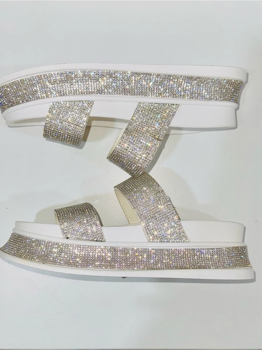 Qupid Women’s Rhinestone Platform Slide Sandals White Size 6 New